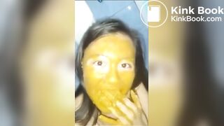 Very sick Thai girl eating her own poop