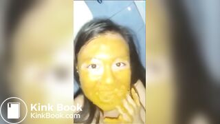 Very sick Thai girl eating her own poop