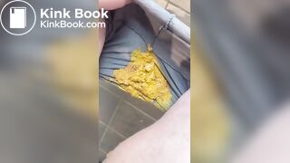 Mature chubby blonde shitting in her leggins,