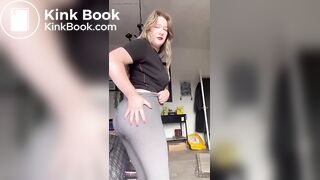 Mature chubby blonde shitting in her leggins,