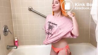 cute pervert girl smearing shit in the bathtub