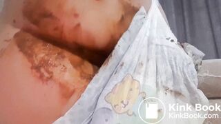 Diaper scat mess in baby pampers..