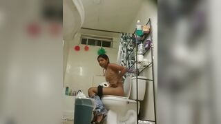 Sexy Latina has diarrhea on toilet at a party - video 2
