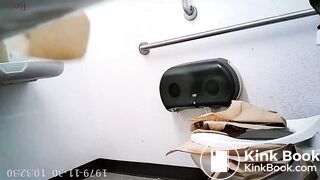 Ebony girl pooping on public toilet