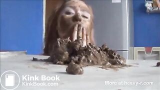 Hot girl shitting on counter and eating it