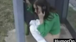 Girl Shitting on Phone Boot Dog Sniff it