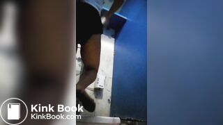 cute girl speaks on her phone as she poops VOYEUR