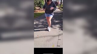 Mom shits her shorts on a walk