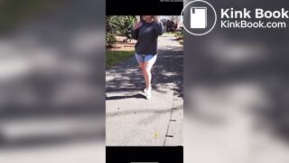 Mom shits her shorts on a walk