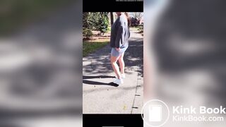 Mom shits her shorts on a walk