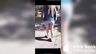 Mom shits her shorts on a walk