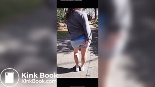 Mom shits her shorts on a walk