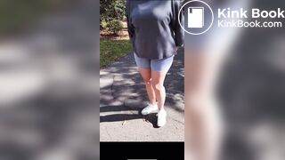 Mom shits her shorts on a walk