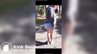 Mom shits her shorts on a walk
