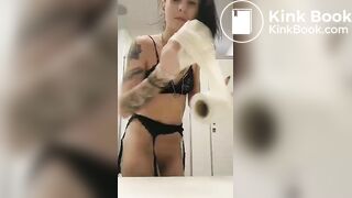 Hot girl pissing and shitting in public bathroom