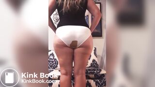 Fatass milf shits white silk panties