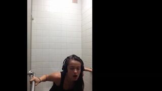 Sexy girl pooping on public toilet - video 3
