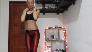 Red leggings shitting and anal masturbation