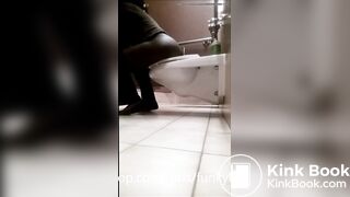 Ebony girl pooping and farting on public toilet - video 2
