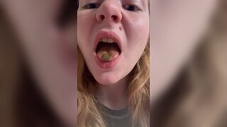 Filthy teen slut tastes her shit in a public toilet