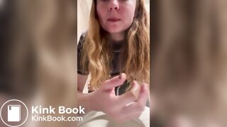 Filthy teen slut tastes her shit in a public toilet