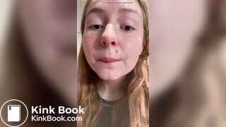 Filthy teen slut tastes her shit in a public toilet