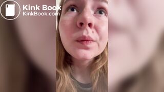 Filthy teen slut tastes her shit in a public toilet