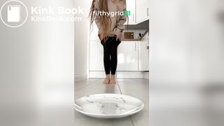 Sexy girl pooping on plate