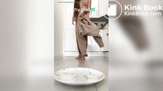 Sexy girl pooping on plate