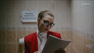 Female Politician takes a shit whilst reading scene