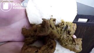 Slave eats scat sandwich from mistress