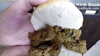 Slave eats scat sandwich from mistress