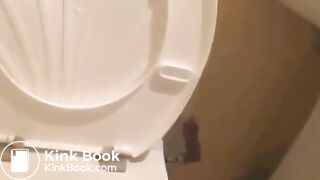 Cutie squats on toilet