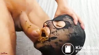 Scat session in red dress