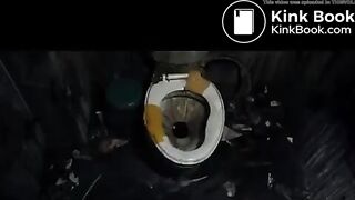 Asian girl has diarrhea on dirty public toilet