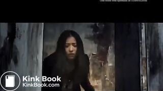 Asian girl has diarrhea on dirty public toilet