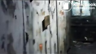 Asian girl has diarrhea on dirty public toilet