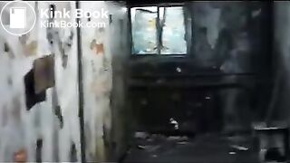 Asian girl has diarrhea on dirty public toilet