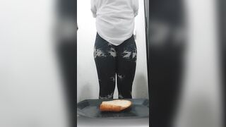 Fat ass girl with tatoos shits on a plate part 2