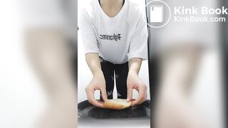 Fat ass girl with tatoos shits on a plate part 2