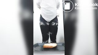 Fat ass girl with tatoos shits on a plate part 2