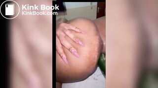 Light skin ebony fist & gape her ass with cucumber