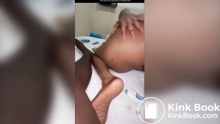 Light skin ebony fist & gape her ass with cucumber