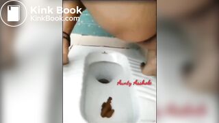 Chubby milf pooping in toilet