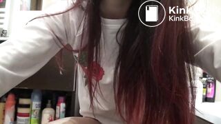 girl pushes out long turd