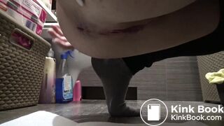 girl pushes out long turd