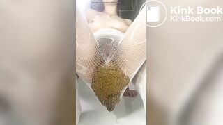 girl drops a massive load of shit in her fishnets