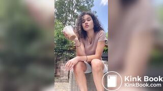 Dirty girl shitting outdoors