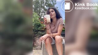 Dirty girl shitting outdoors