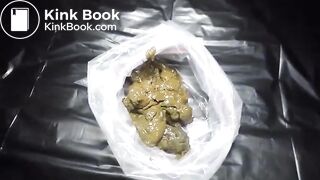 Messy poo in a plastic bag and urine in a potje..